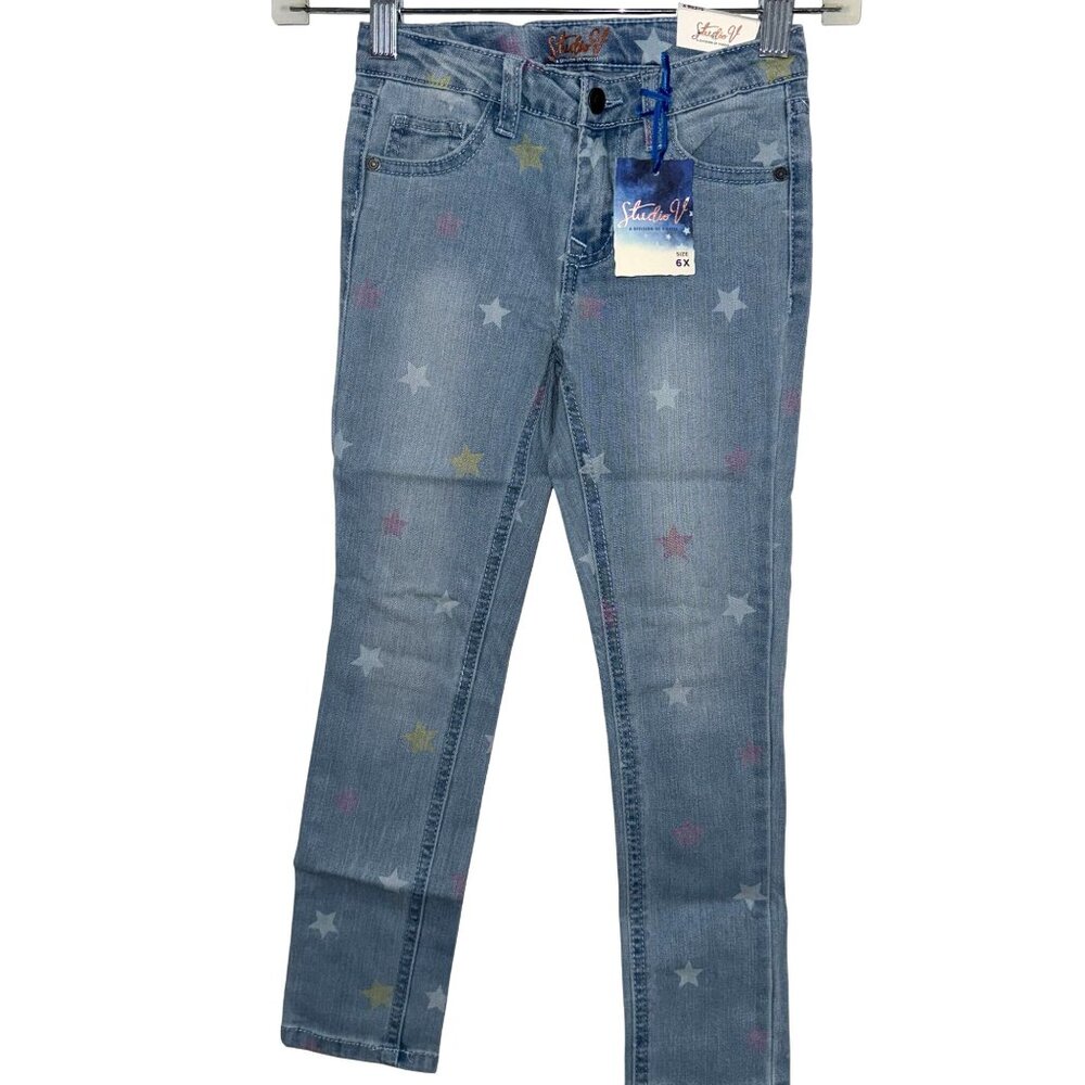 Studio V Girls Star Print Denim Jeans 6X Cotton & Polyester